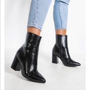 Wide Fit Croc Block Heel Sock Boots